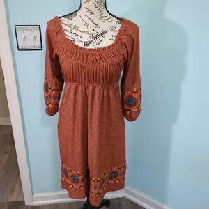 Uncle Frank dress orange floral embroidery extra small hippie boho